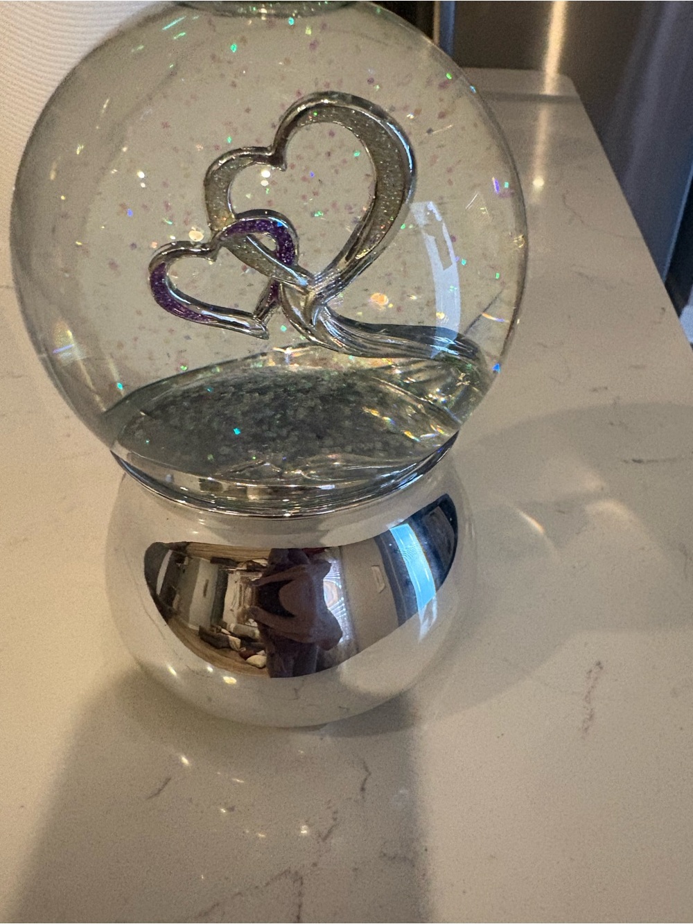 Silver Heart Glass Snow Globe Decorative Accent